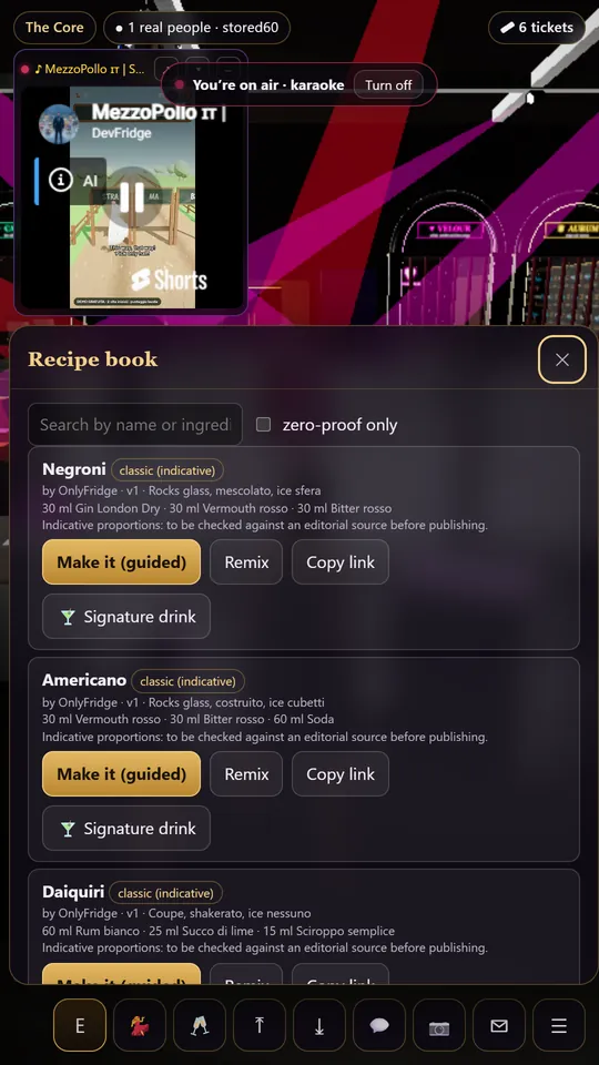 The drink recipe book at the bar